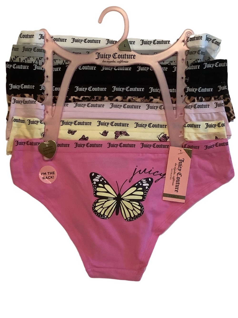 Juicy Couture Intimates 7 Pack Logo Butterfly Panties L New
